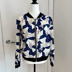 Vintage Floral Lightweight Zip Up Bomber Jacket | Small | Blue/White
